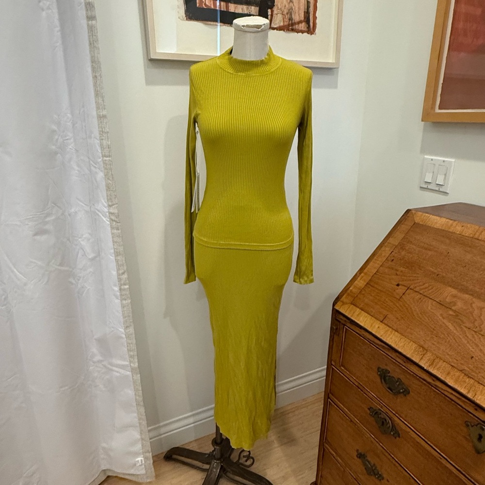 Stateside 4x3 Rib Side Slit Midi Skirt - Antique Moss